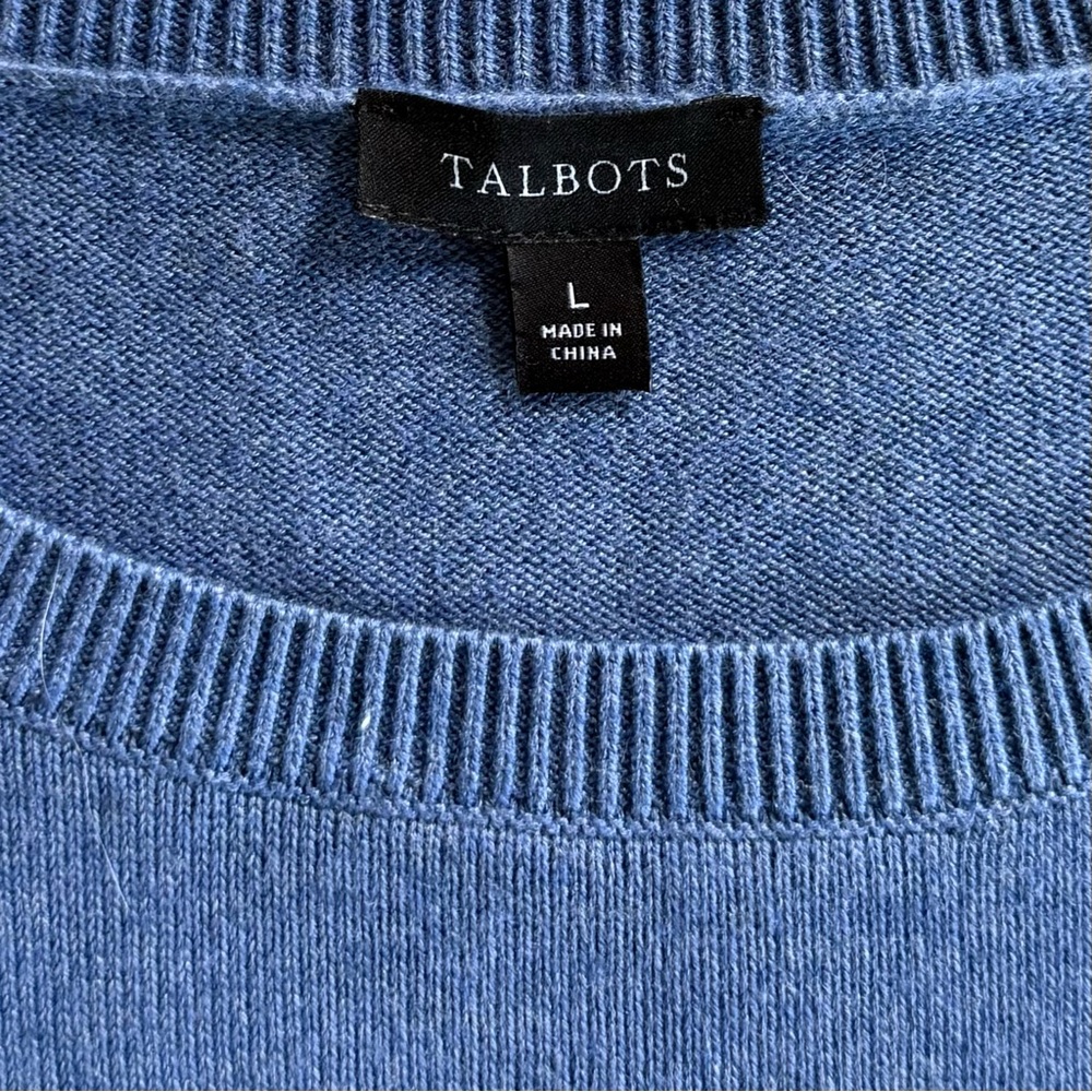 TALBOTS L French Bulldog Crewneck Pullover Sweater Frenchie Parisian French Blue - Picture 6 of 11